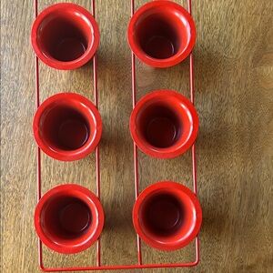 Red Metal Popover Cup Set with Holder